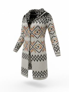 Open-Front Aztec Knit Cardigan Sweater - Cream/Black